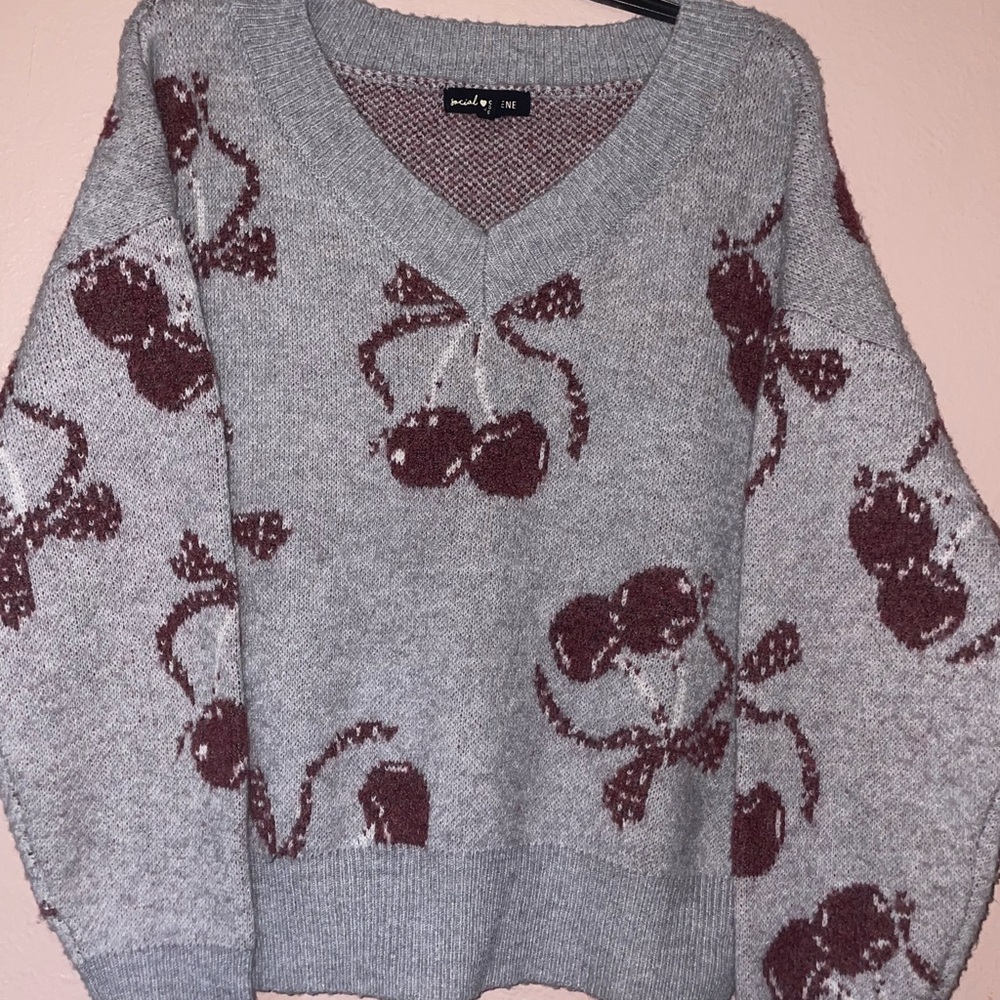SocialScene Cherry V-Neck Sweater